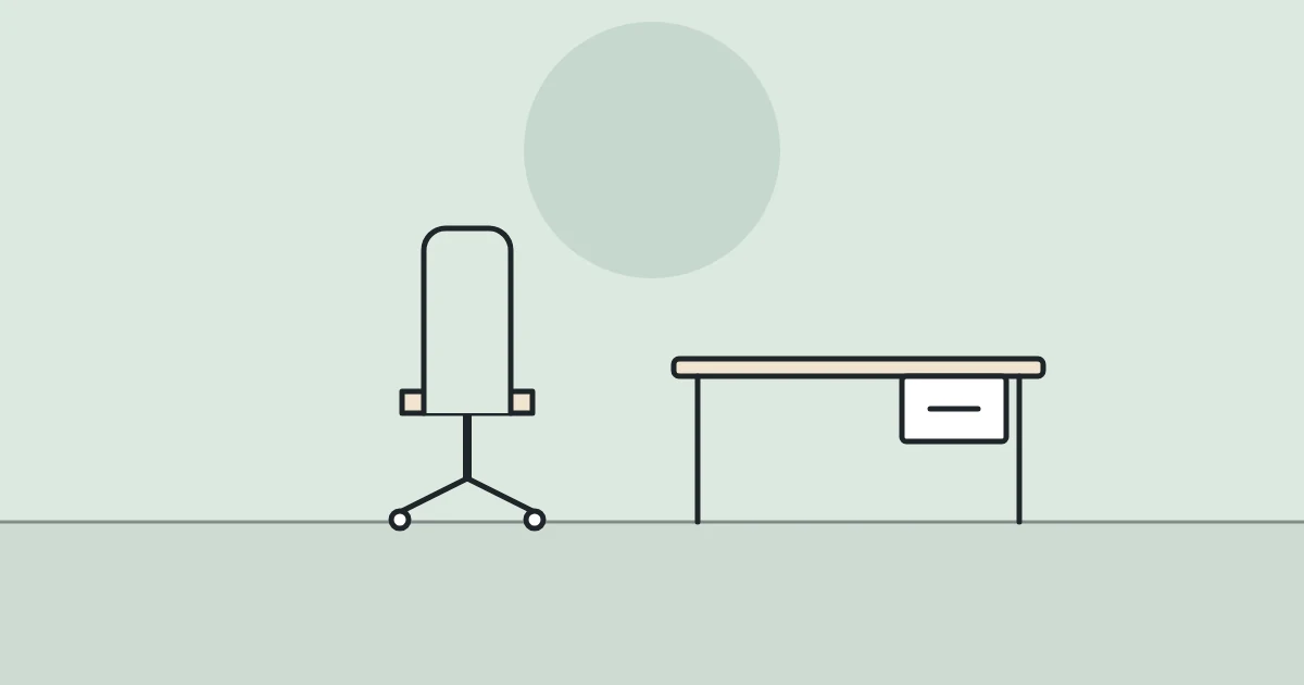 Illustration of an office chair and a compact desk