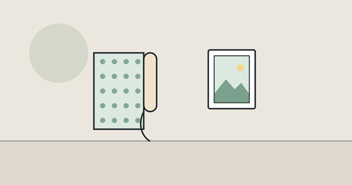 Illustration of a roll of wallpaper and a framed picture