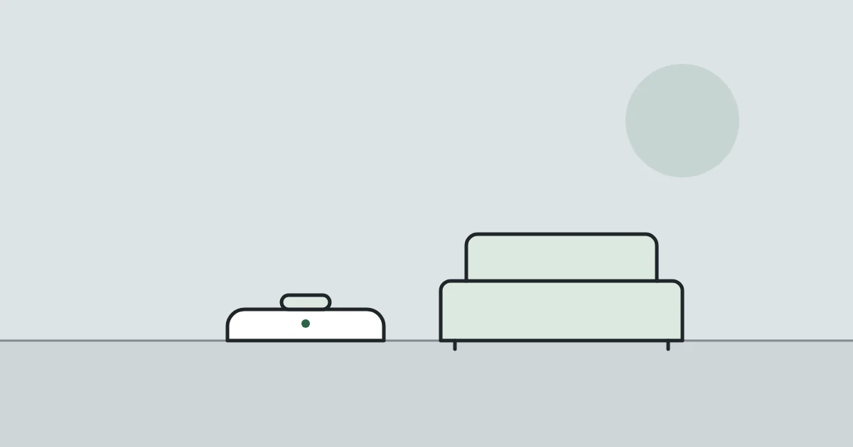Illustration of a robot vacuum and a sofa