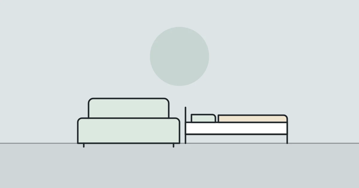 Illustration of a sofa and a bed