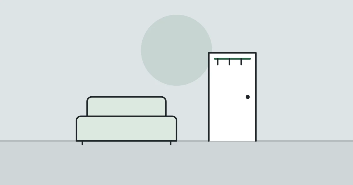 Illustration of a sofa and a door with hooks