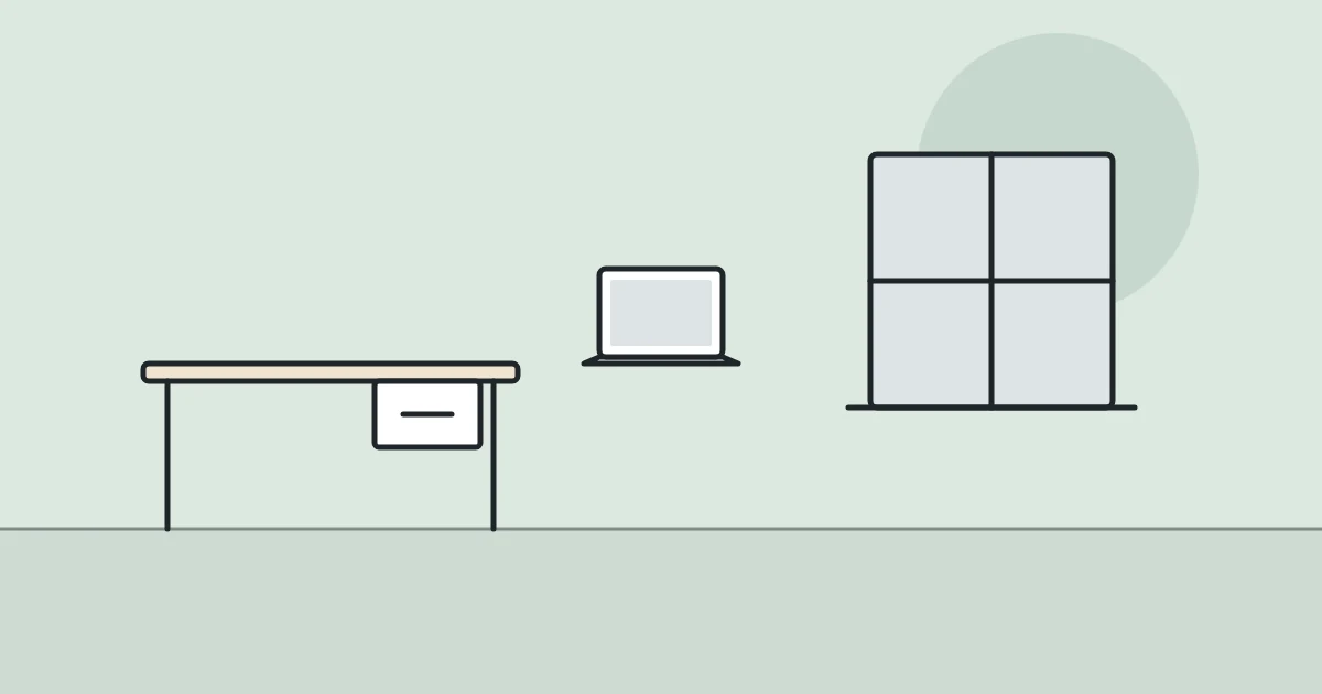 Illustration of a compact desk, a laptop and a window