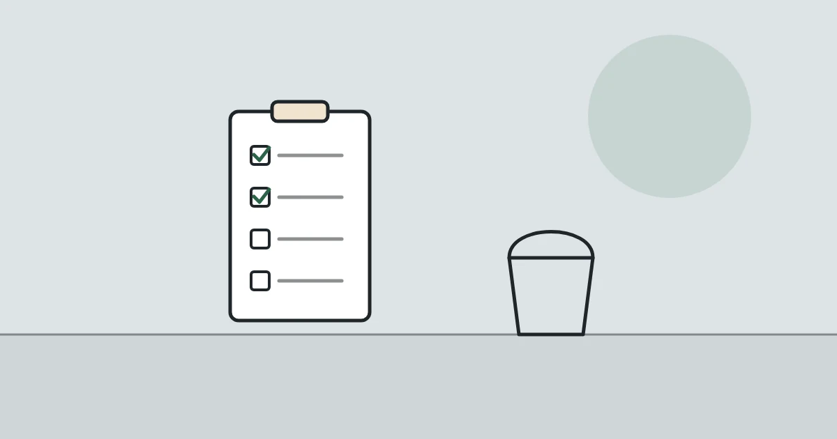 Illustration of a checklist and a bucket